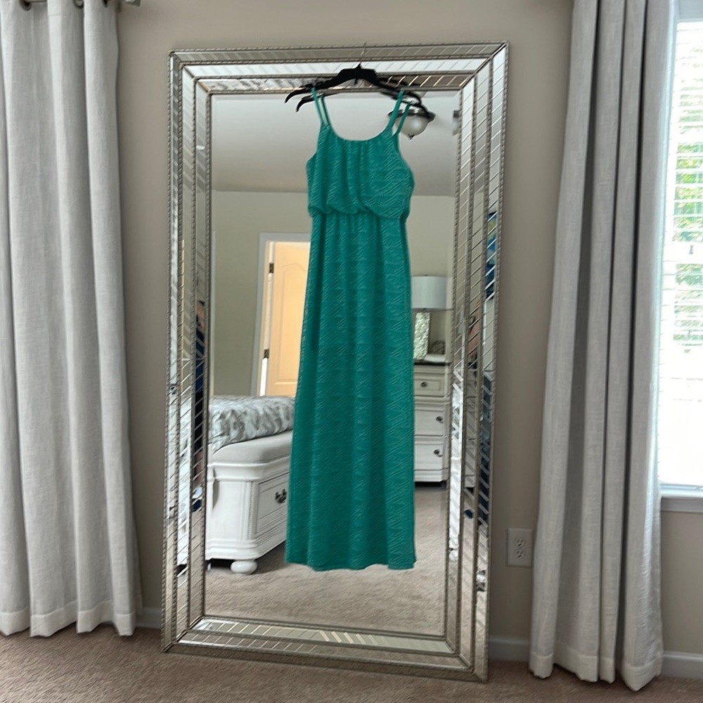 R Wish - maxi dress. Adjustable spaghetti straps.  Approx 57” long. Teal